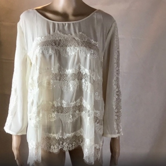 Lucky Brand Cream Lace Sheer Blouse - Picture 1 of 7